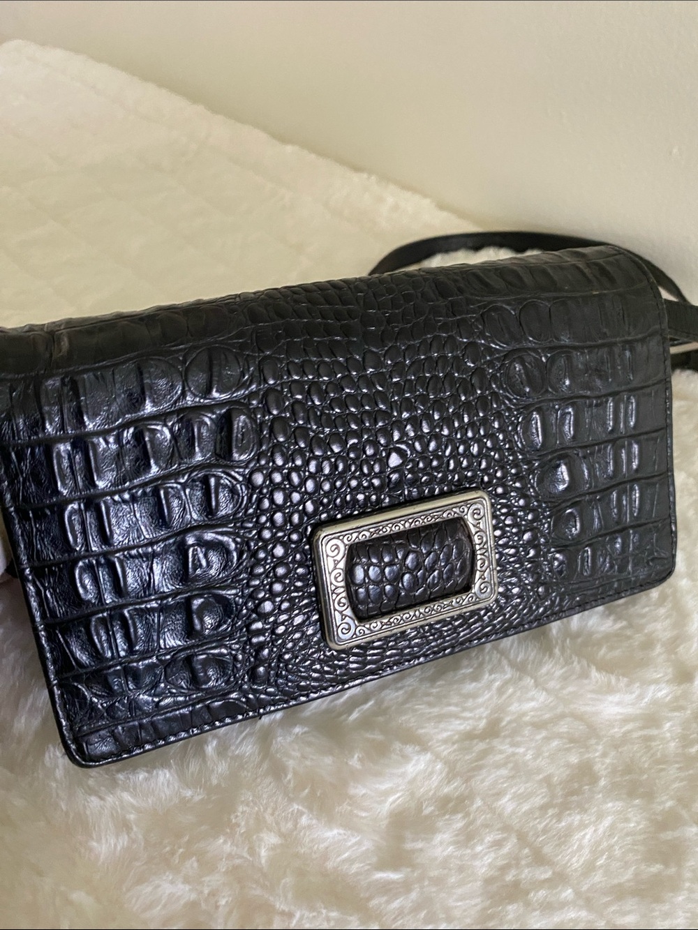 Brighton Vintage Croc-embossed Leather Crossbody Organizer / Clutch